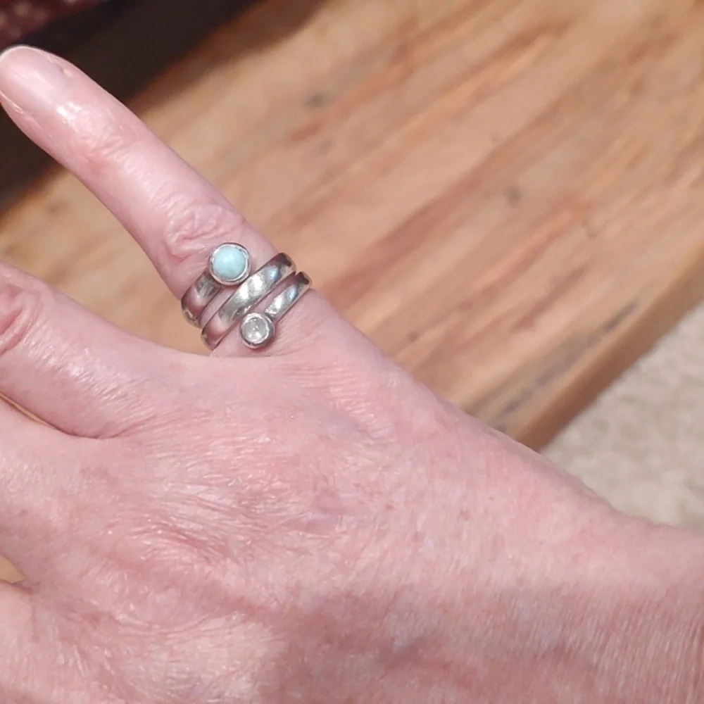 Sterling Silver Wrap Ring with Light Blue and Aquamarine Stones